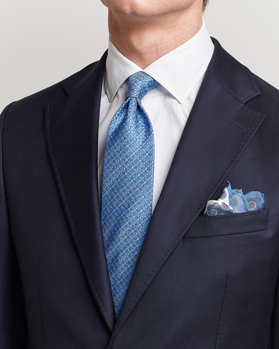 Homme |  | Eton | Silk Printed Flower Tie Blue