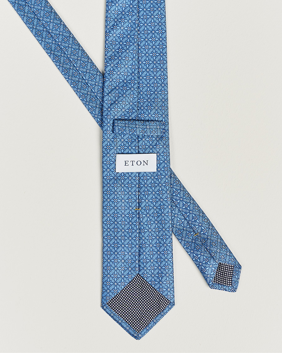 Homme | Eton Silk Printed Flower Tie Blue | Eton | Silk Printed Flower Tie Blue