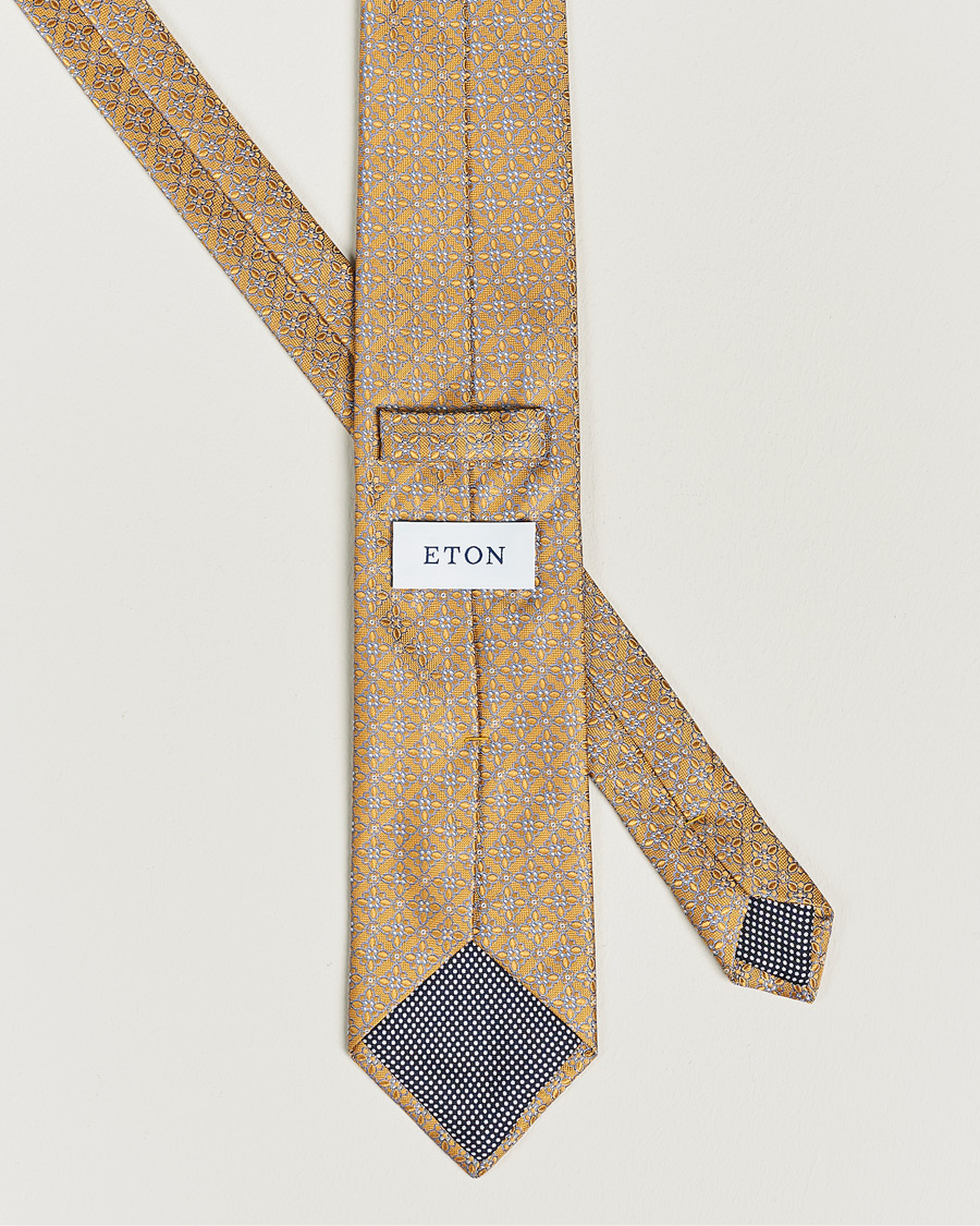 Homme | Eton Silk Printed Flower Tie Yellow | Eton | Silk Printed Flower Tie Yellow