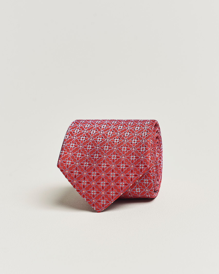 Homme | Eton Silk Printed Flower Tie Red | Eton | Silk Printed Flower Tie Red