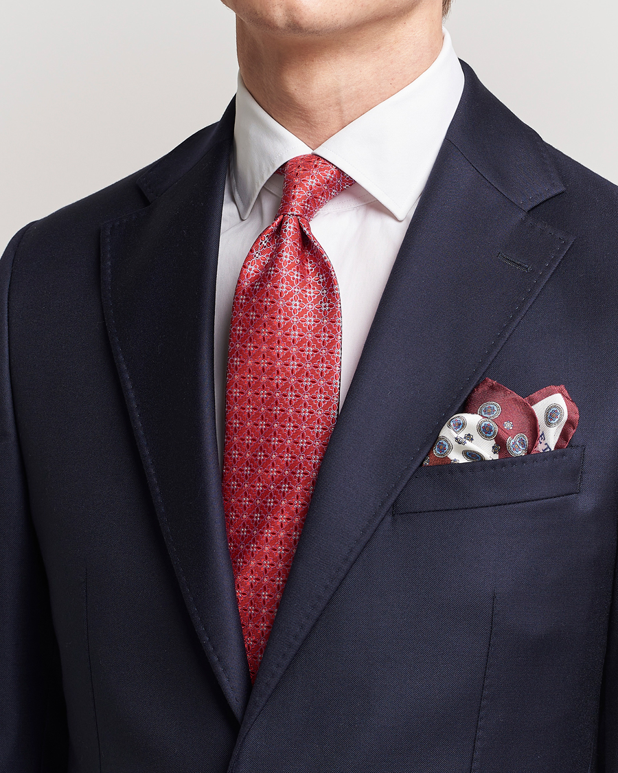 Homme | Eton Silk Printed Flower Tie Red | Eton | Silk Printed Flower Tie Red