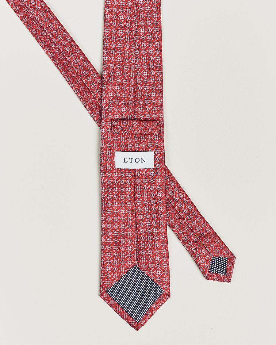 Homme | Eton Silk Printed Flower Tie Red | Eton | Silk Printed Flower Tie Red