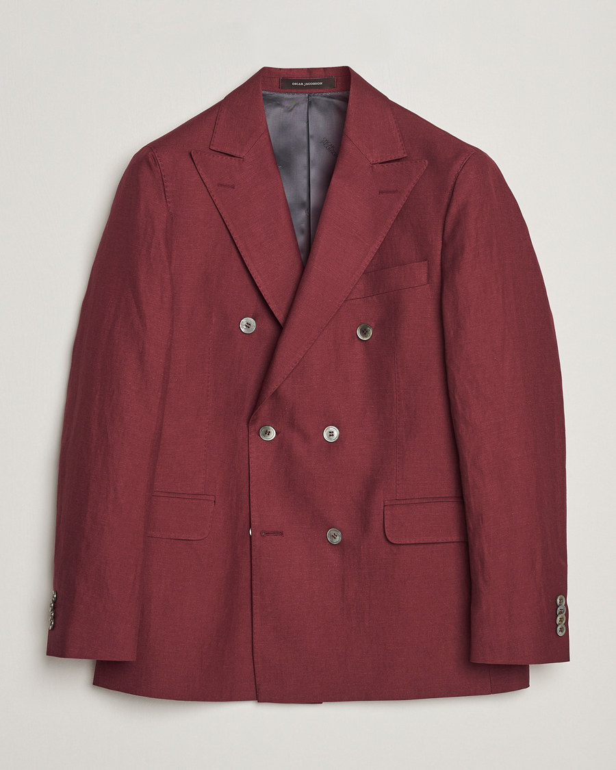 Homme | Blazers | Oscar Jacobson | Farris Double Breasted Linen Blazer Moon Red