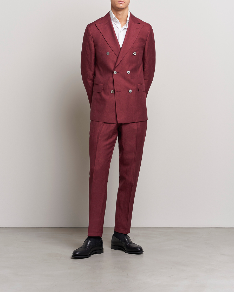 Homme | Blazers | Oscar Jacobson | Farris Double Breasted Linen Blazer Moon Red