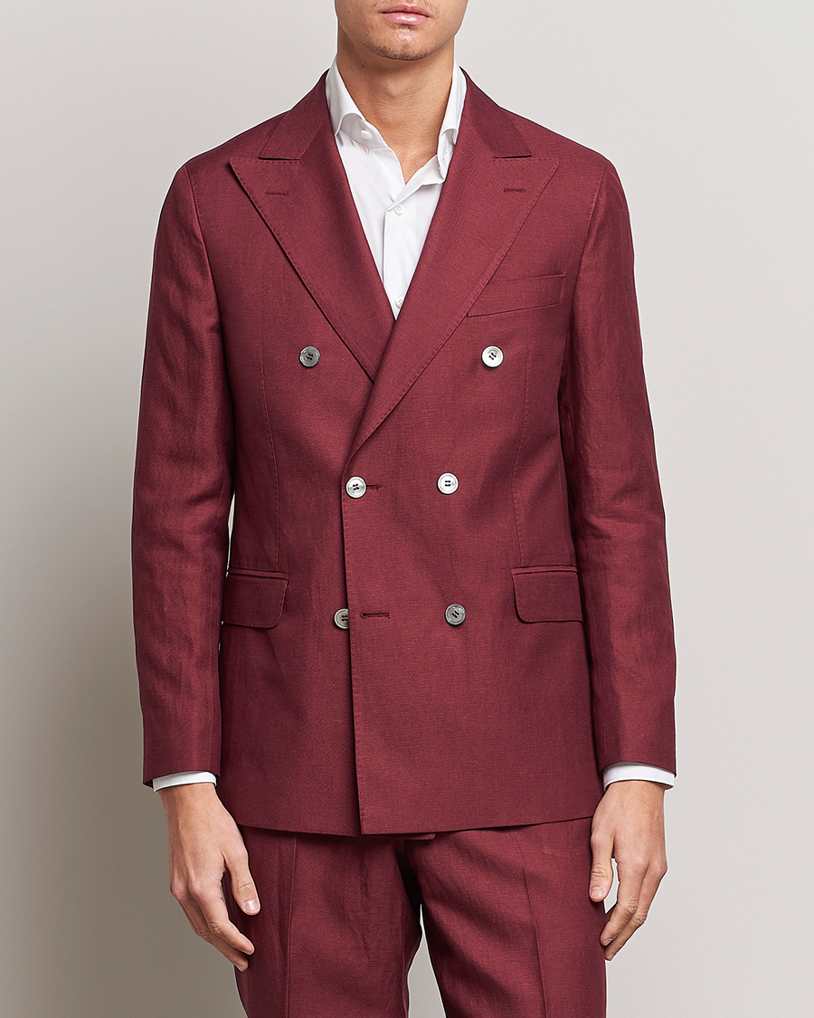 Homme | Blazers | Oscar Jacobson | Farris Double Breasted Linen Blazer Moon Red