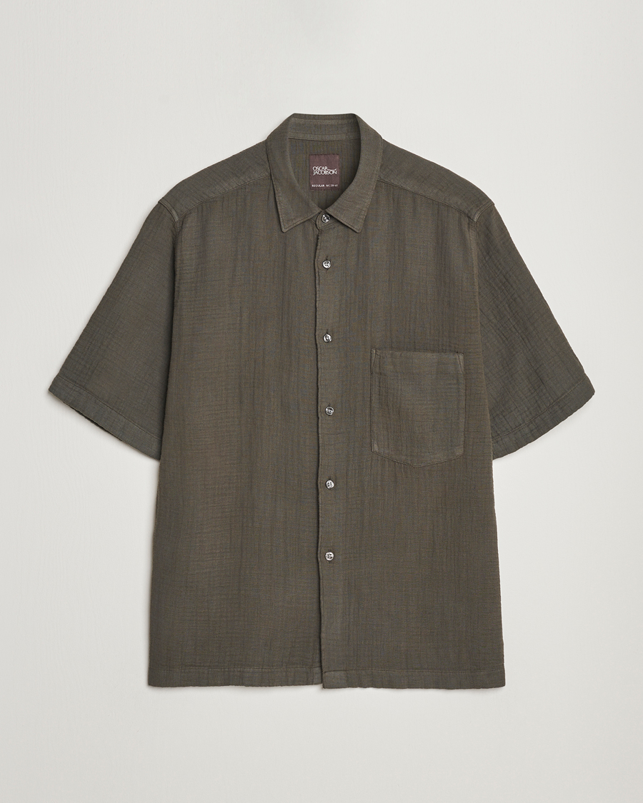Homme | Chemises | Oscar Jacobson | Regular Fit City Crepe Cotton Shirt Green