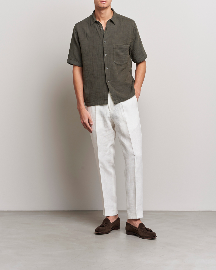 Homme | Chemises | Oscar Jacobson | Regular Fit City Crepe Cotton Shirt Green