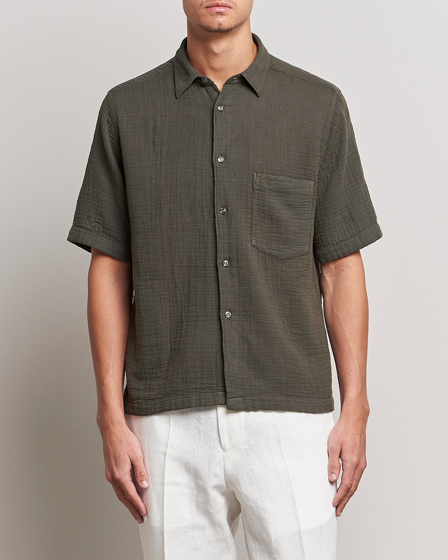 Homme | Chemises | Oscar Jacobson | Regular Fit City Crepe Cotton Shirt Green