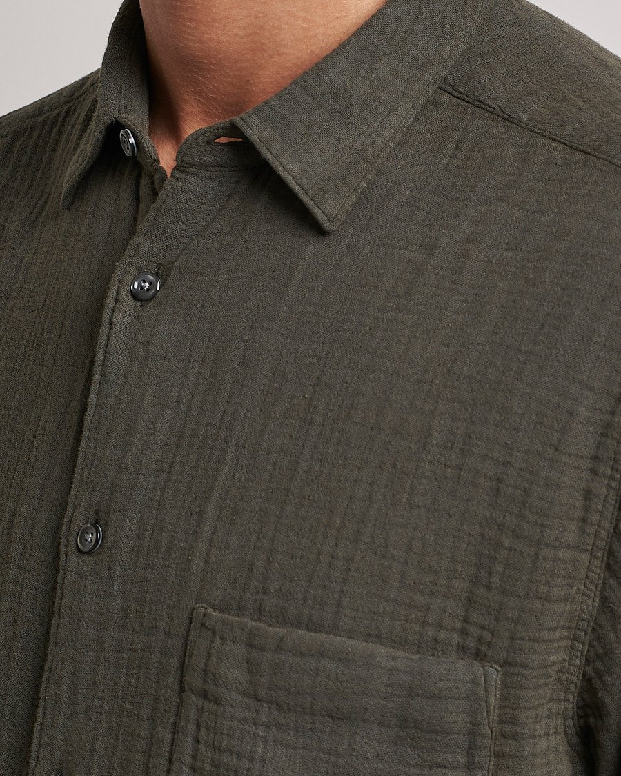 Homme | Chemises | Oscar Jacobson | Regular Fit City Crepe Cotton Shirt Green