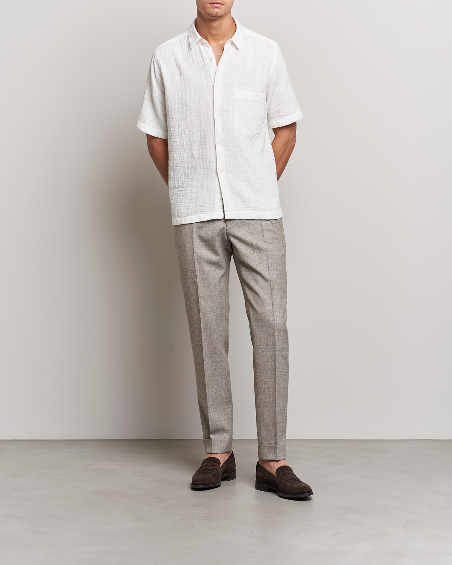 Homme | Chemises | Oscar Jacobson | Regular Fit City Crepe Linen Shirt Off White