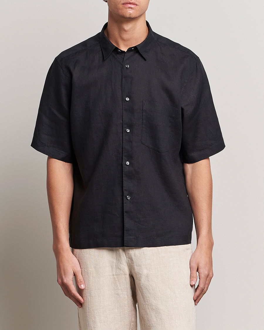 Homme | Chemises | Oscar Jacobson | Regular Fit City Signature Linen Shirt Black