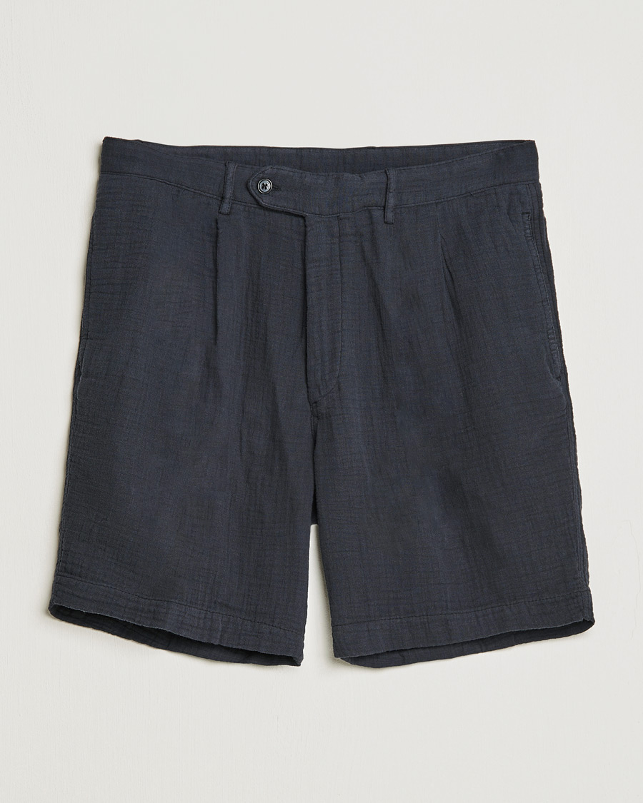 Homme | Shorts | Oscar Jacobson | Tanker Pleated Crepe Cotton Shorts Navy
