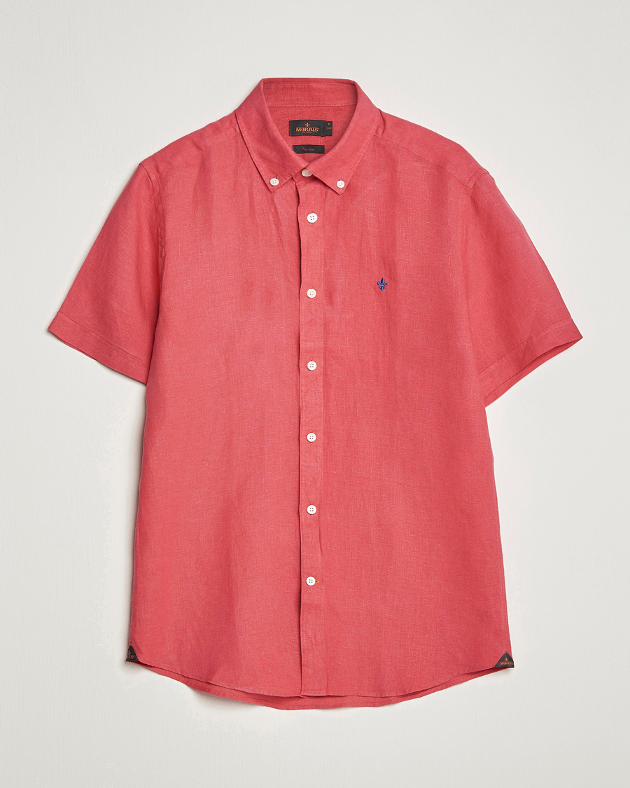Homme | Chemises | Morris | Douglas Linen Short Sleeve Shirt Cerise