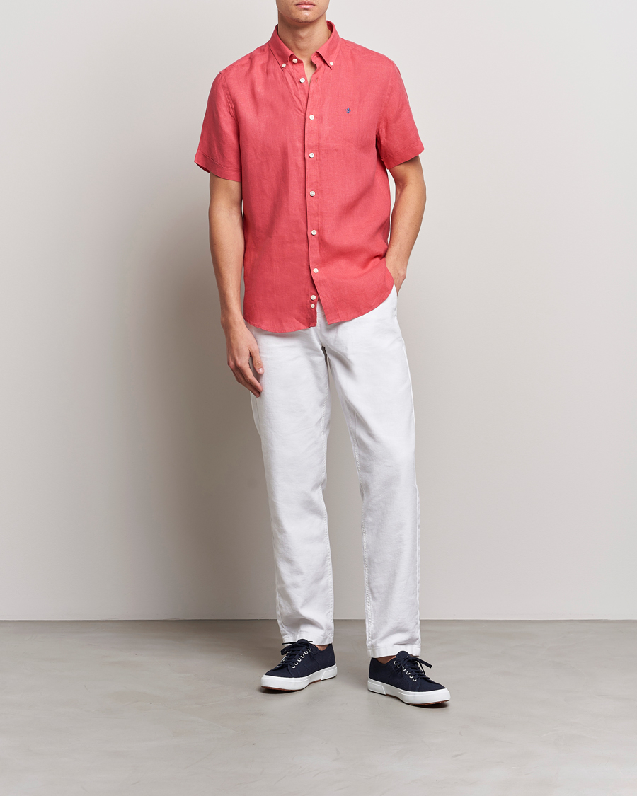 Homme | Chemises | Morris | Douglas Linen Short Sleeve Shirt Cerise