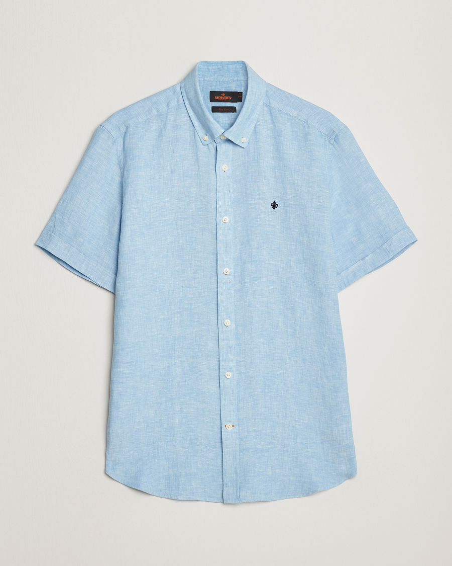 Homme | Chemises | Morris | Douglas Short Sleeve Linen Shirt Light Blue