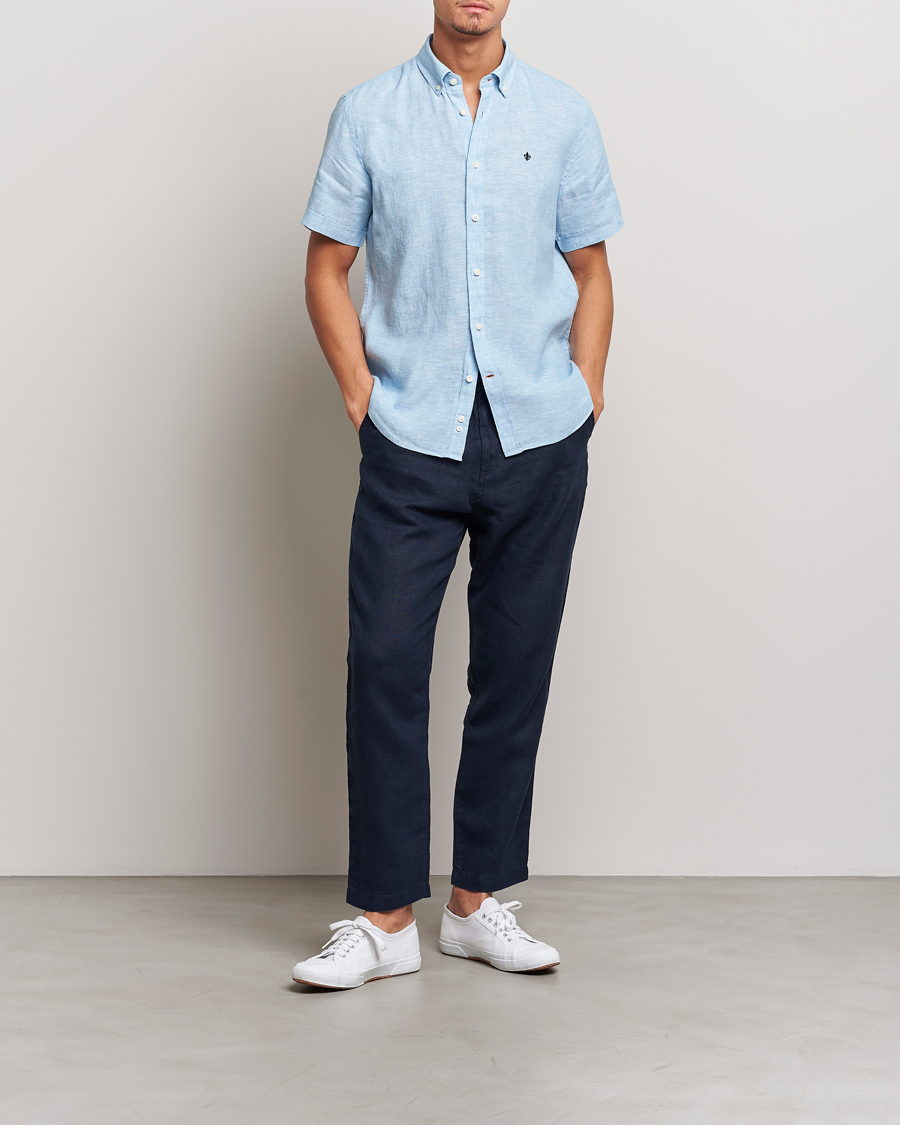 Homme | Chemises | Morris | Douglas Short Sleeve Linen Shirt Light Blue