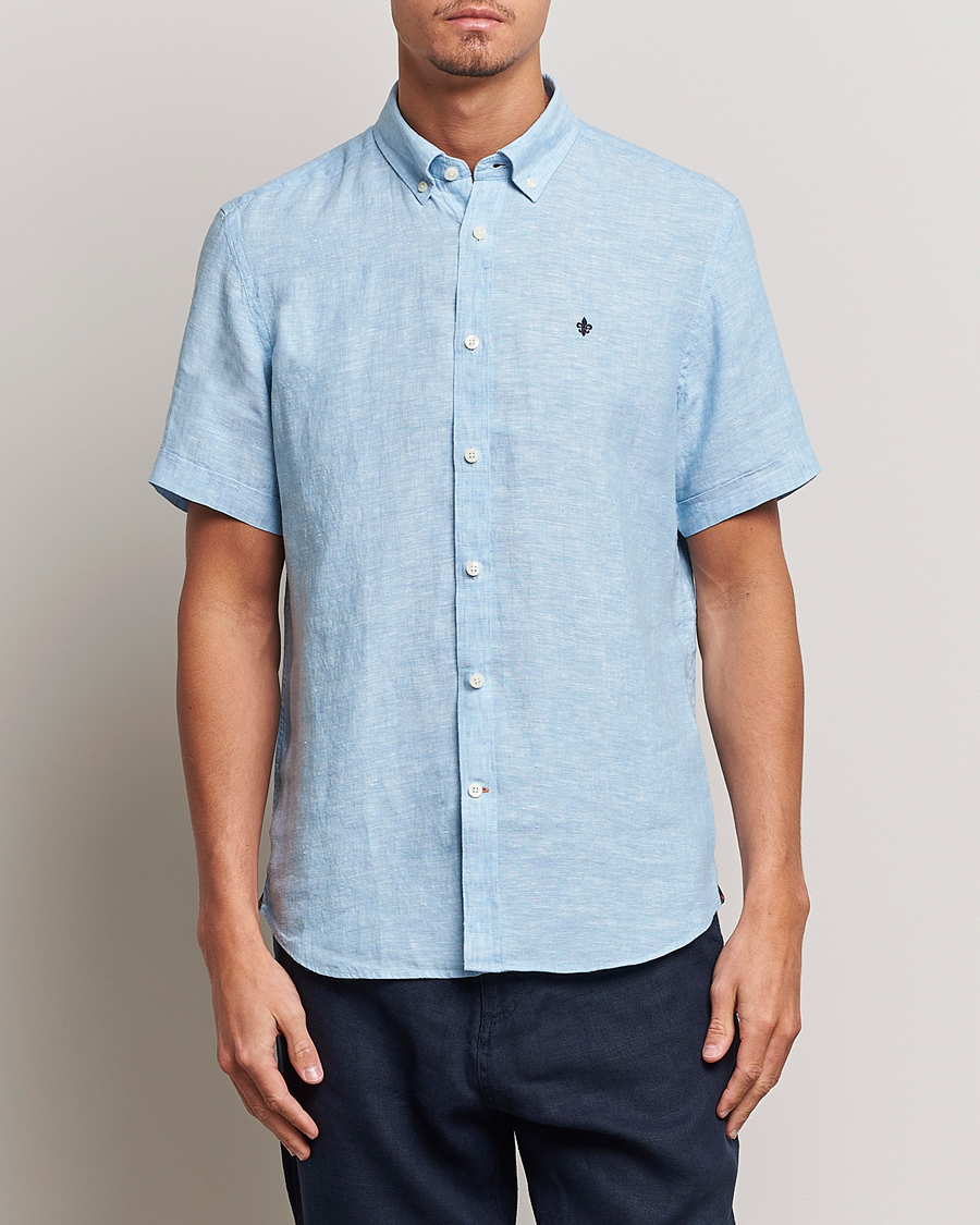 Homme |  | Morris | Douglas Linen Short Sleeve Shirt Light Blue