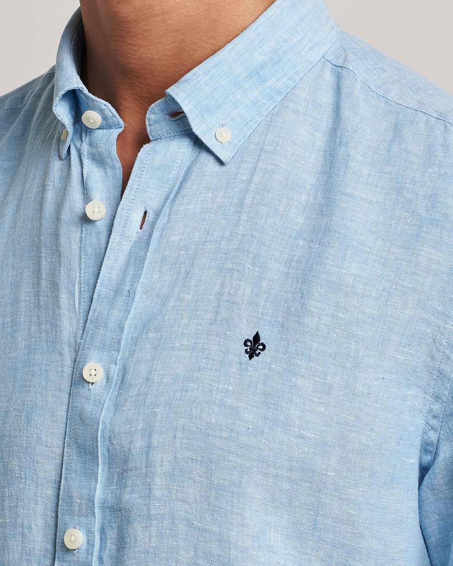 Homme | Chemises | Morris | Douglas Short Sleeve Linen Shirt Light Blue