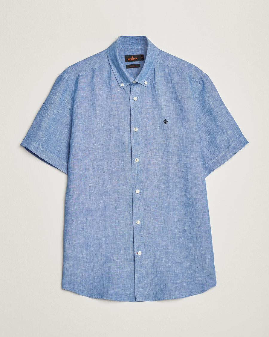 Homme | Chemises | Morris | Douglas Linen Short Sleeve Shirt Blue