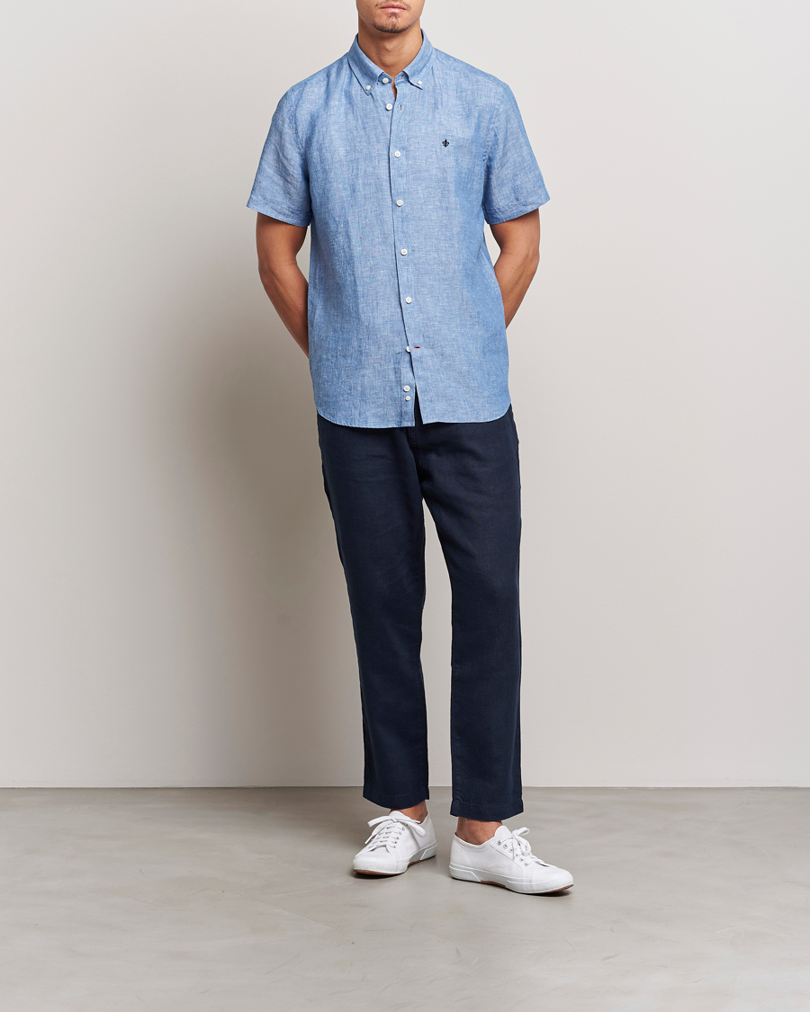 Homme | Chemises | Morris | Douglas Linen Short Sleeve Shirt Blue