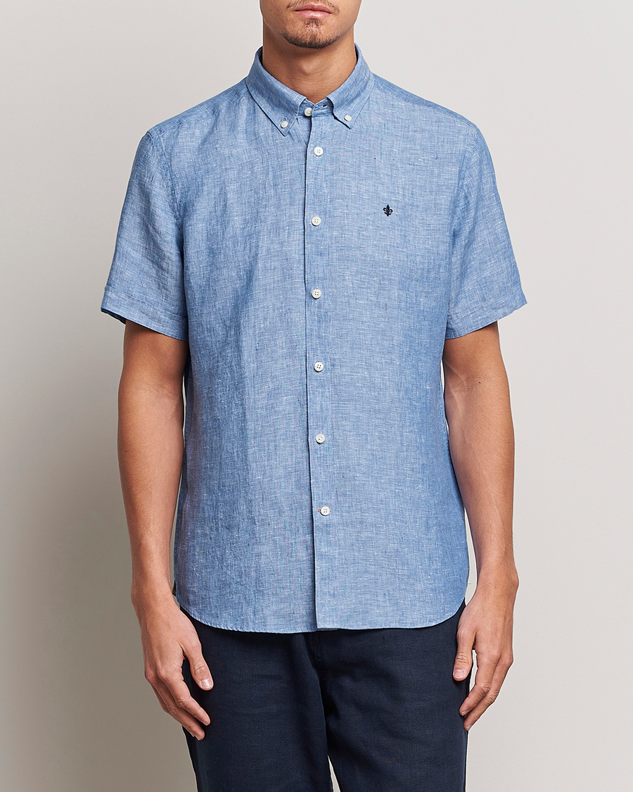 Homme | Chemises | Morris | Douglas Linen Short Sleeve Shirt Blue