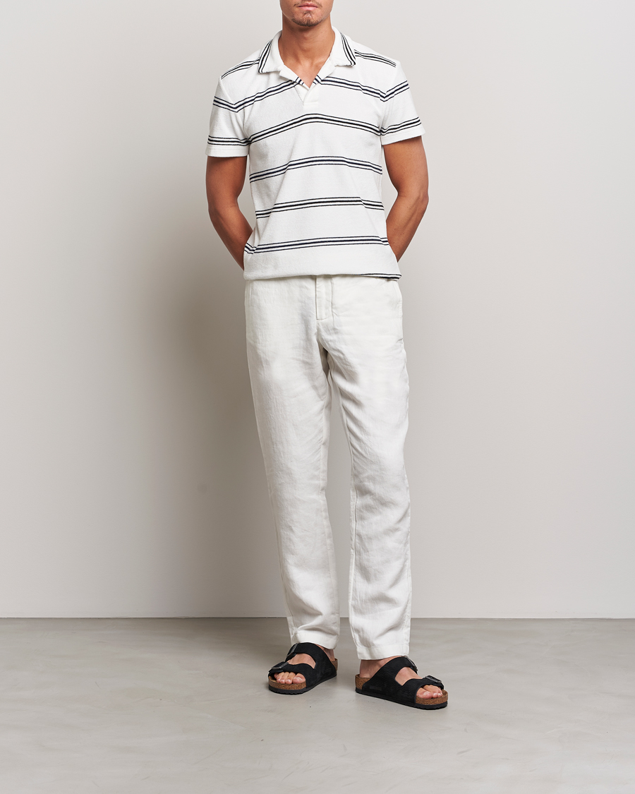Homme | Polos | Orlebar Brown | Terry Classic Twin Stripe Polo White/Night Iris