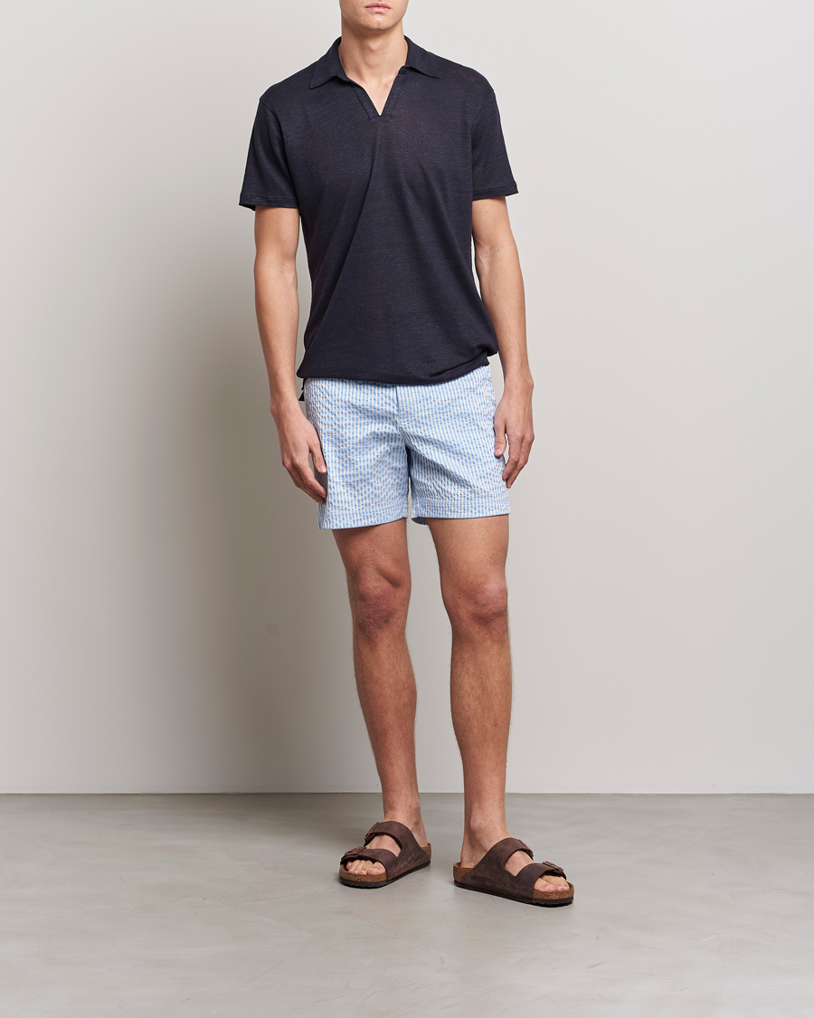 Homme | Maillots De Bain | Orlebar Brown | Bulldog Classic Stripe Swimshorts White/Light Island Sky