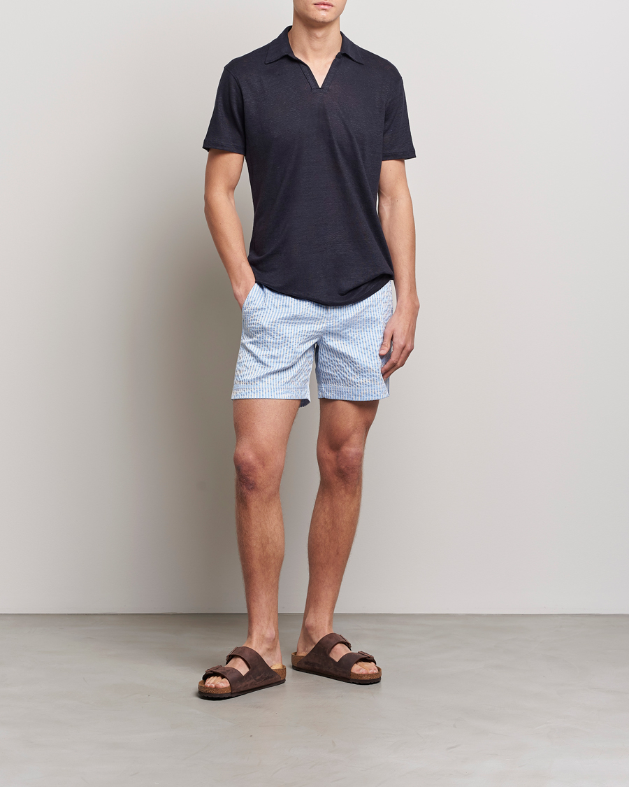 Homme | Polos | Orlebar Brown | Felix Placket Short Sleeve Linen Polo Night Iris