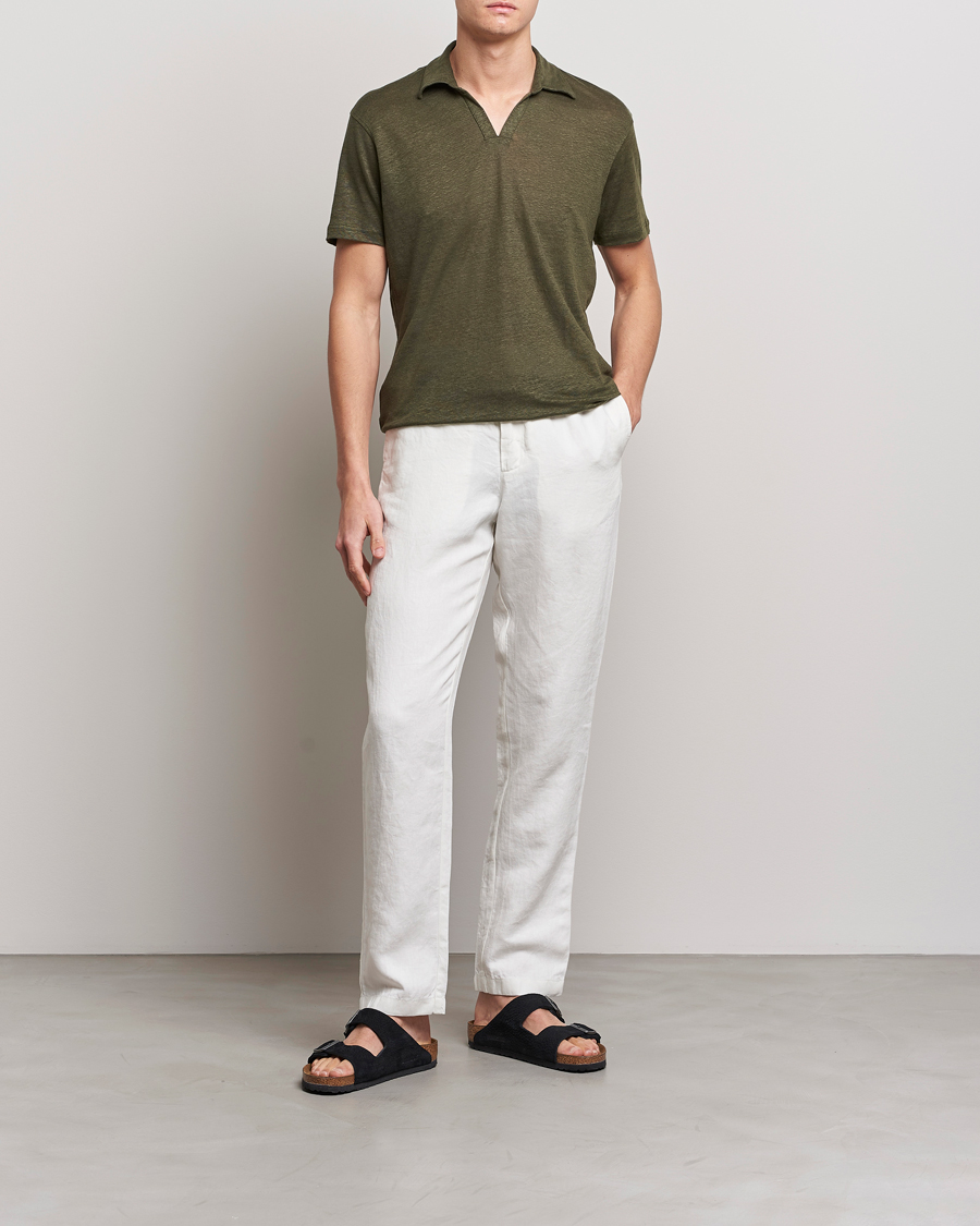 Homme | Polos | Orlebar Brown | Felix Placket Short Sleeve Linen Polo Palm
