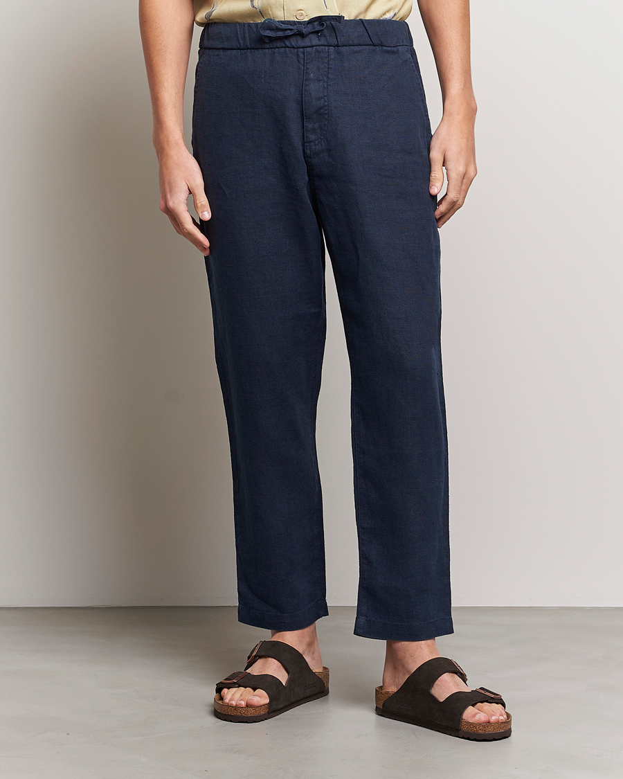Homme | Pantalons | NN07 | Keith Drawstring Linen Trousers Navy