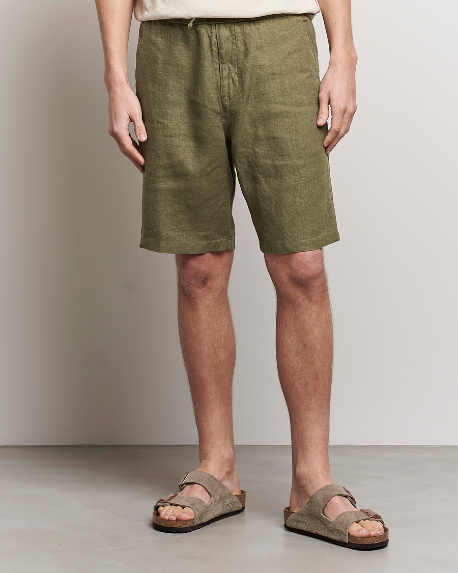 Homme | Shorts | NN07 | Keith Drawstring Linen Shorts Army