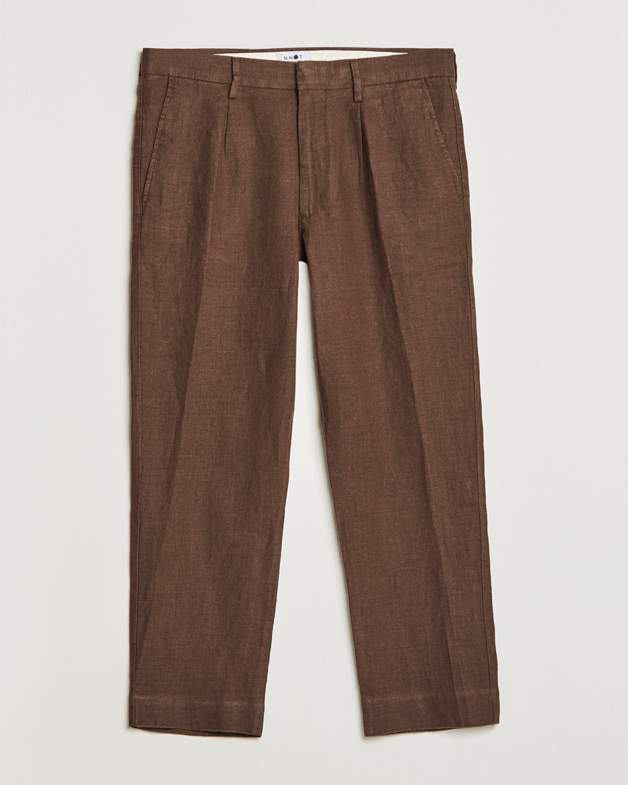 Homme | Pantalons | NN07 | Bill Pleated Linen Trousers Brown