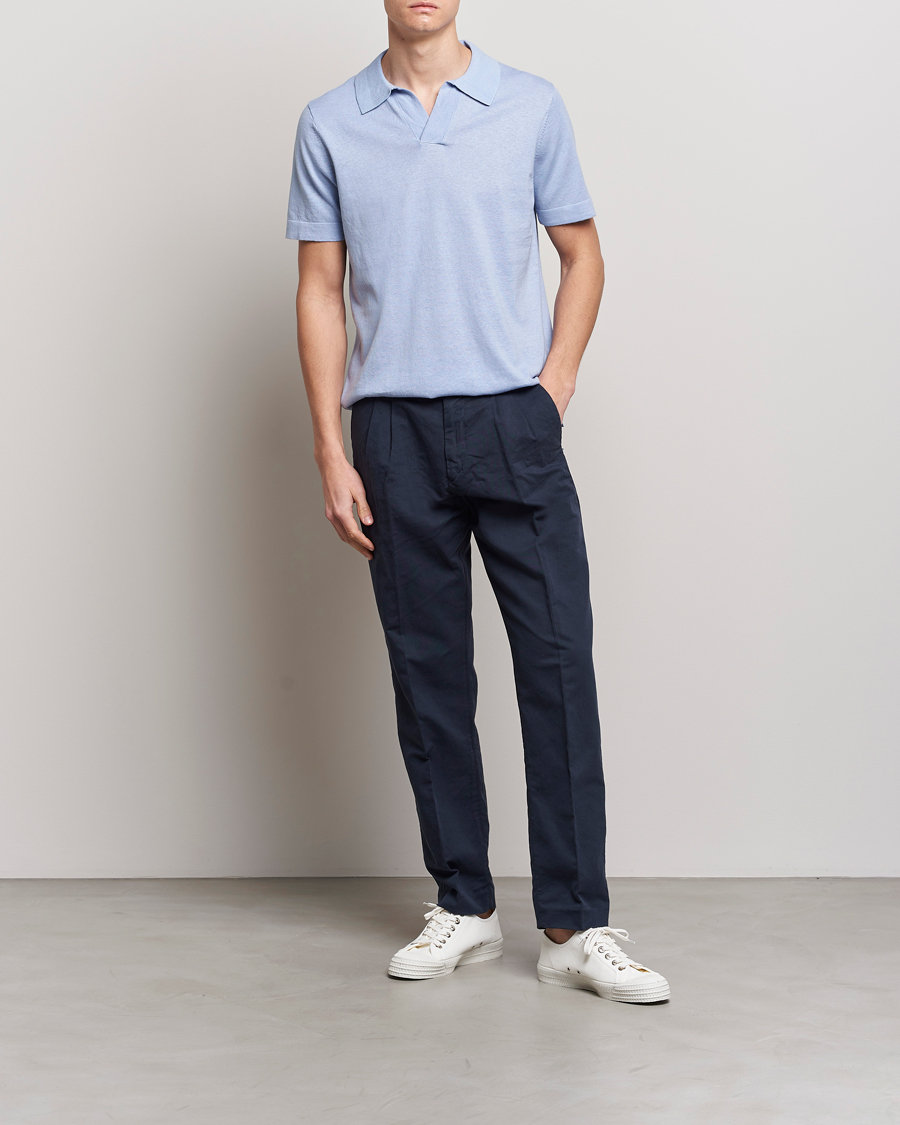Homme | Polos | NN07 | Ryan Cotton/Linen Polo Brunnera Blue