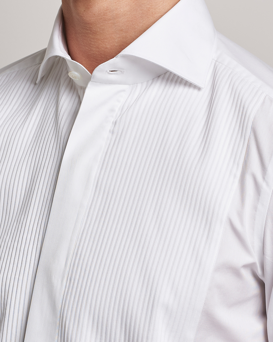 Homme | Chemises | Finamore Napoli | Milano Slim Plisse Smoking Shirt White