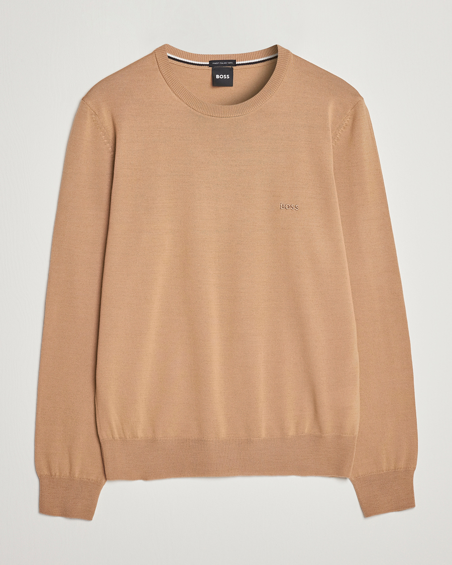 Homme | Pulls Et Tricots | BOSS BLACK | Botto Wool Knitted Crew Neck Sweater Medium Beige