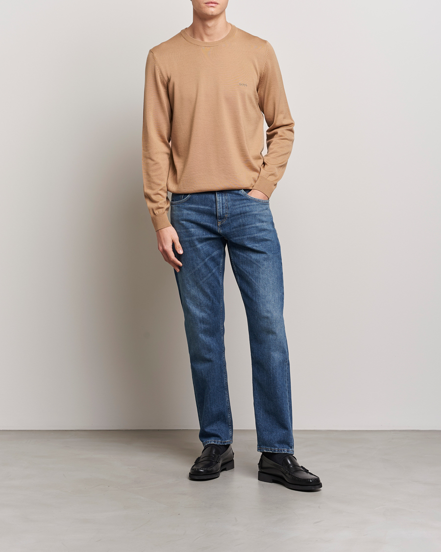 Homme | Pulls Et Tricots | BOSS BLACK | Botto Wool Knitted Crew Neck Sweater Medium Beige