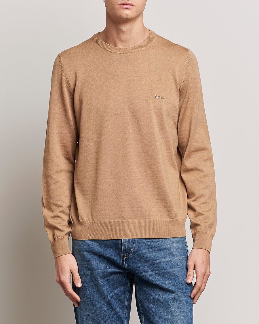Homme | Pulls Et Tricots | BOSS BLACK | Botto Wool Knitted Crew Neck Sweater Medium Beige