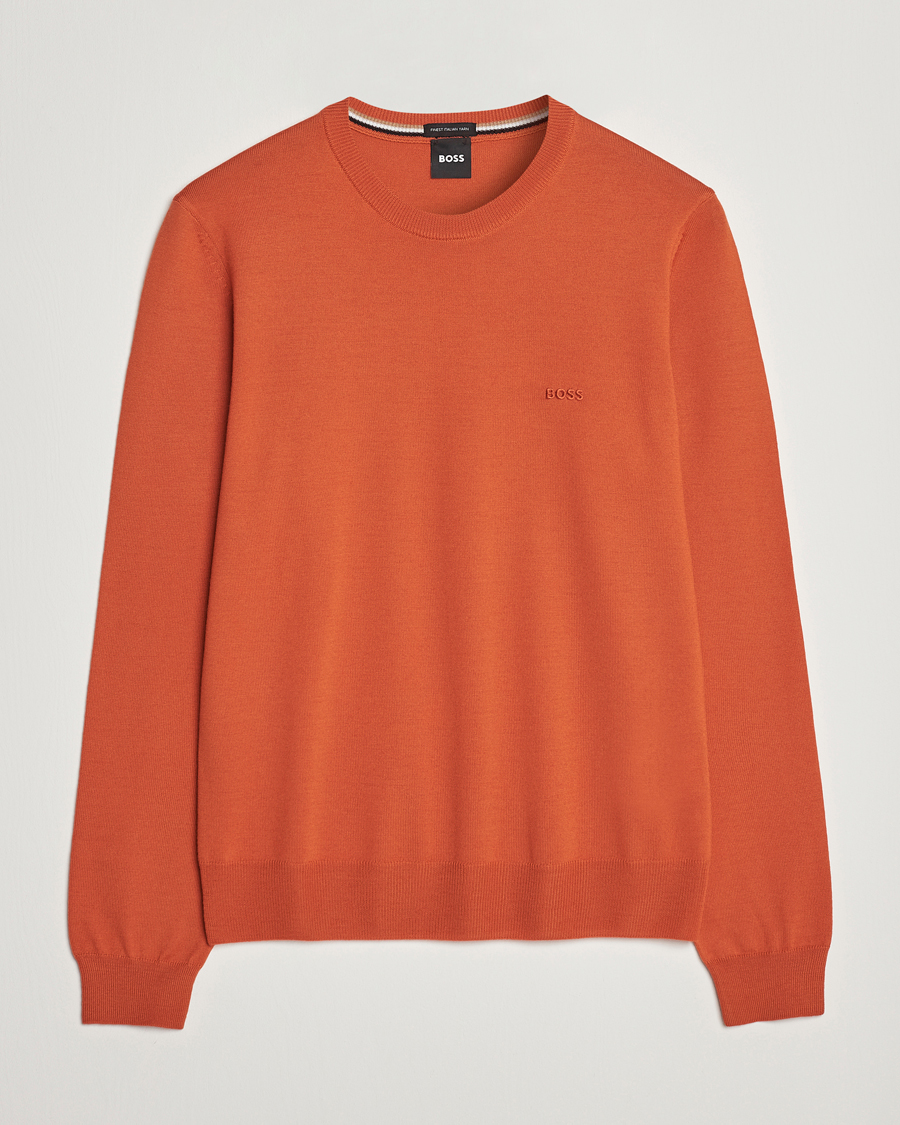 Homme | Pulls Et Tricots | BOSS BLACK | Botto Wool Knitted Crew Neck Sweater Dark Orange