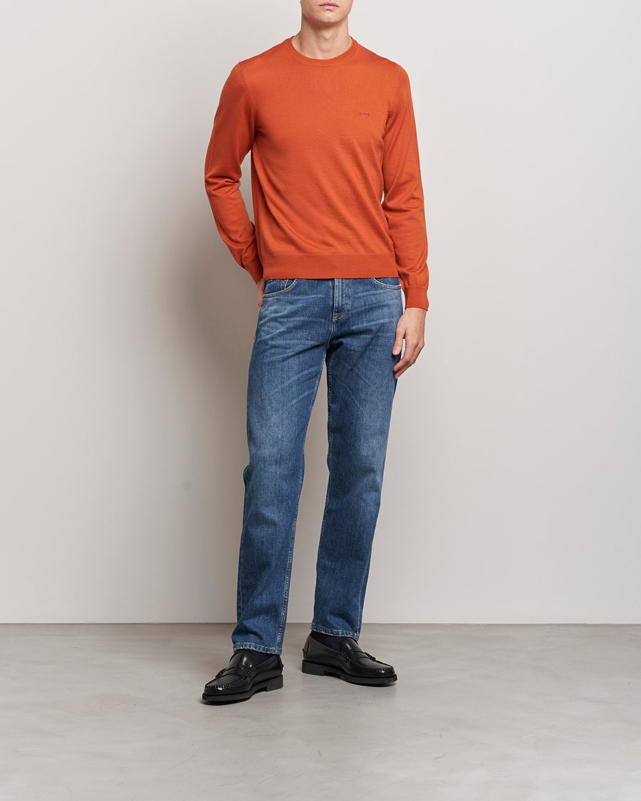 Homme | Pulls Et Tricots | BOSS BLACK | Botto Wool Knitted Crew Neck Sweater Dark Orange