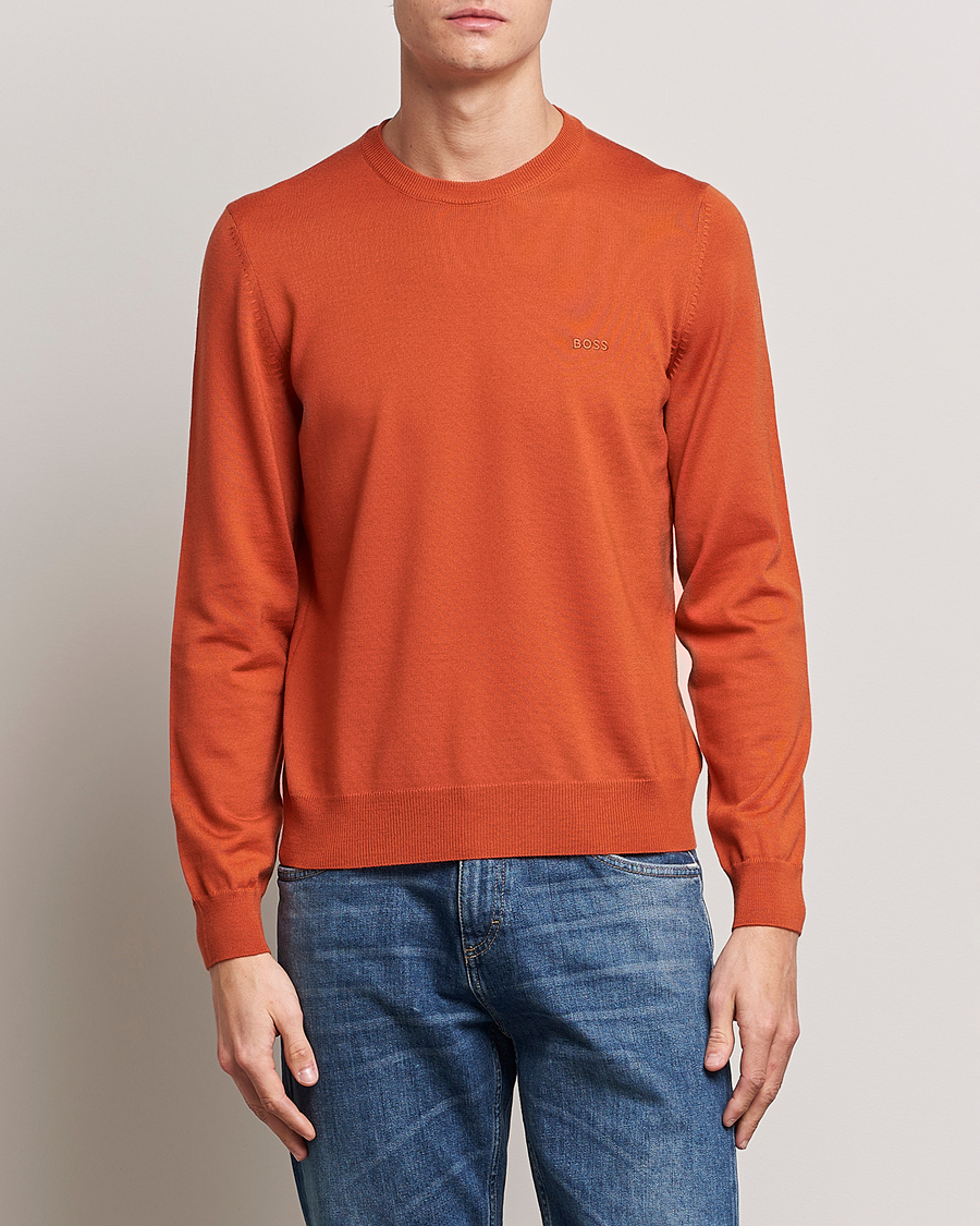 Homme | Pulls Et Tricots | BOSS BLACK | Botto Wool Knitted Crew Neck Sweater Dark Orange