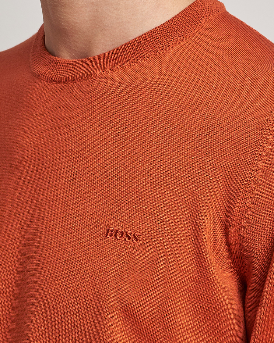 Homme | Pulls Et Tricots | BOSS BLACK | Botto Wool Knitted Crew Neck Sweater Dark Orange
