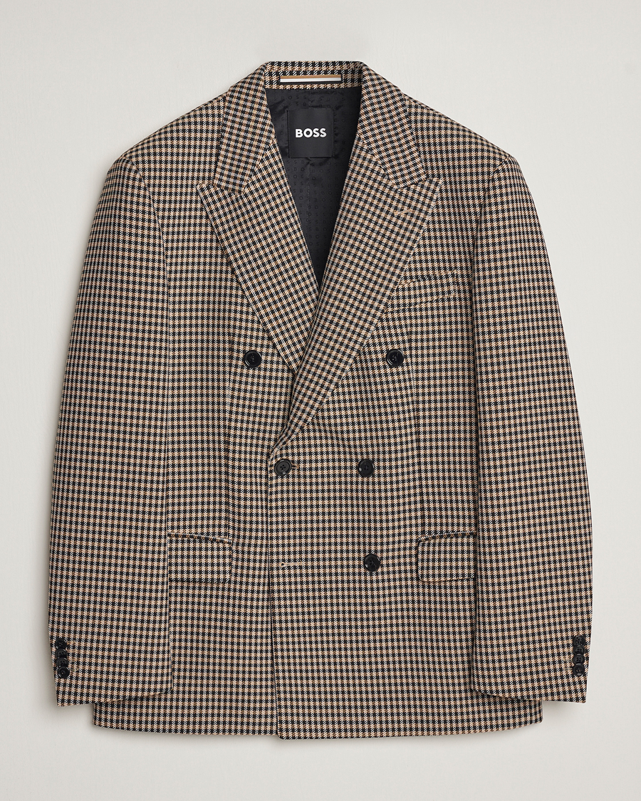 Homme | Blazers | BOSS BLACK | Carper Tweed Checked Double Breasted Blazer Beige