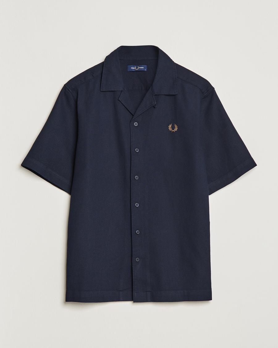 Homme | Chemises | Fred Perry | Woven Pique Short Sleeve Linen Shirt Navy
