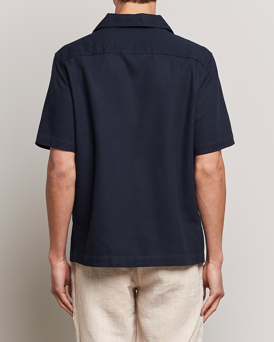 Homme | Chemises | Fred Perry | Woven Pique Short Sleeve Linen Shirt Navy
