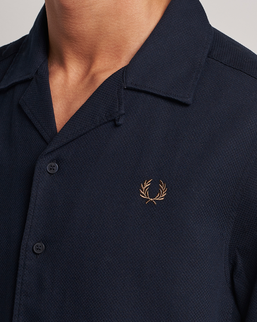 Homme | Chemises | Fred Perry | Woven Pique Short Sleeve Linen Shirt Navy