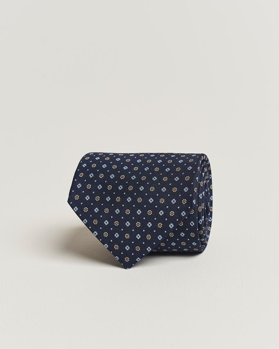 Homme | E. Marinella 3-Fold Printed Silk Tie Navy | E. Marinella | 3-Fold Printed Silk Tie Navy