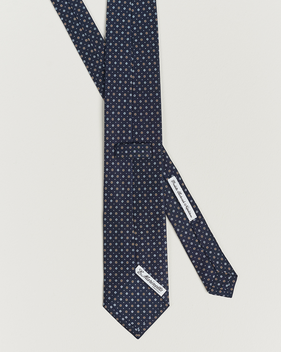 Homme | E. Marinella 3-Fold Printed Silk Tie Navy | E. Marinella | 3-Fold Printed Silk Tie Navy