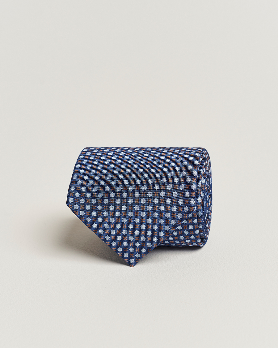 Homme | E. Marinella 3-Fold Printed Silk Tie Dark Blue | E. Marinella | 3-Fold Printed Silk Tie Dark Blue