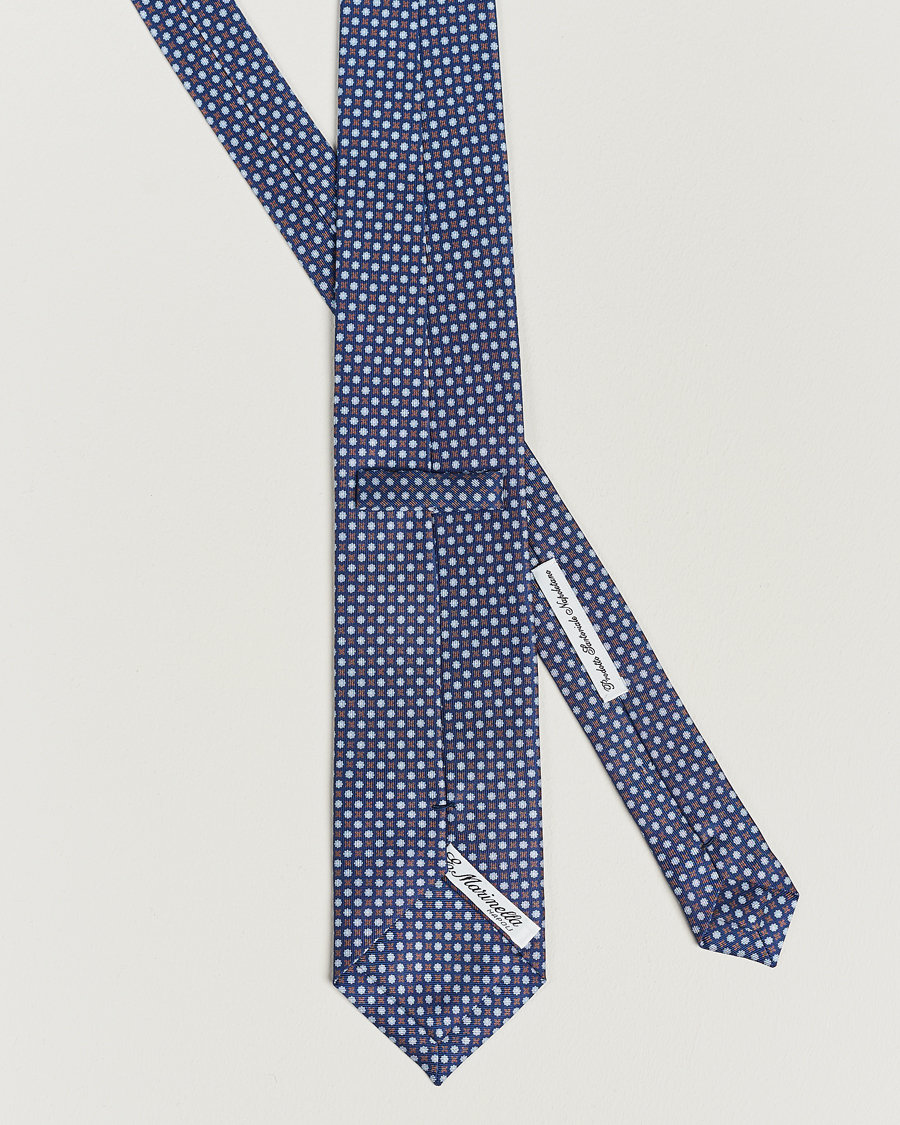 Homme | E. Marinella 3-Fold Printed Silk Tie Dark Blue | E. Marinella | 3-Fold Printed Silk Tie Dark Blue