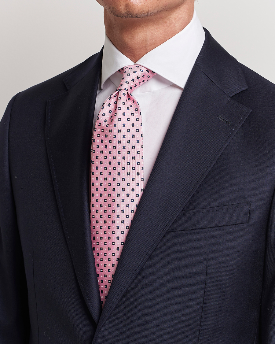 Homme | E. Marinella 3-Fold Printed Silk Tie Pink | E. Marinella | 3-Fold Printed Silk Tie Pink